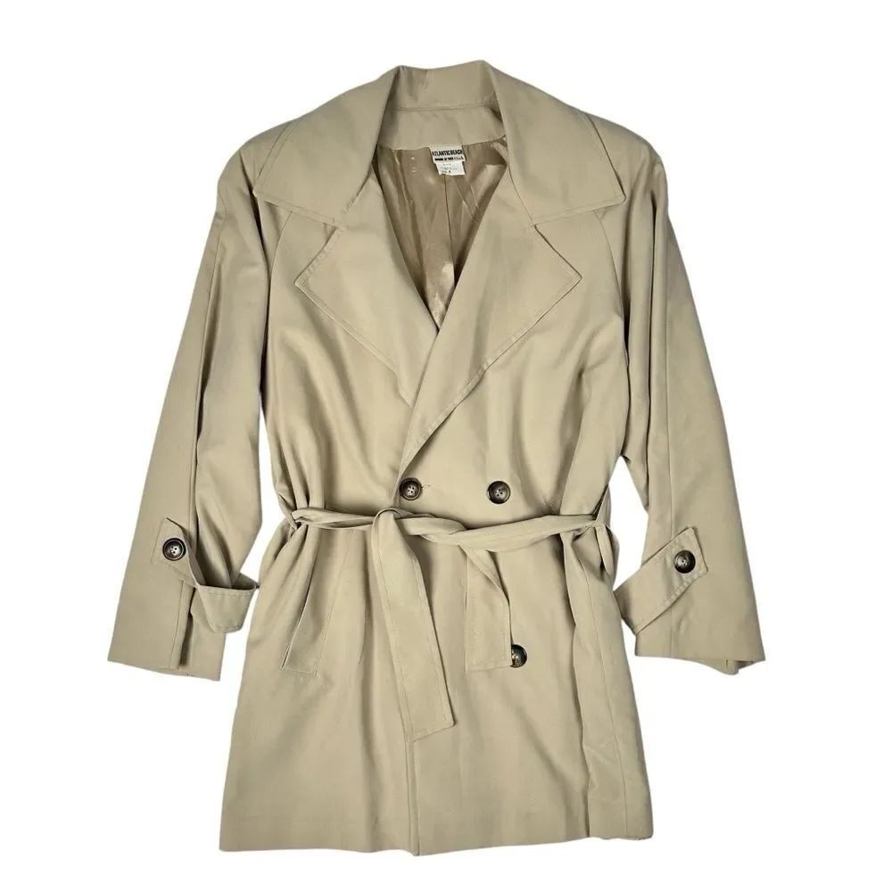Vintage Atlantic Beach Double-Breasted Beige Trench Coat Jacket Belted Waist M
